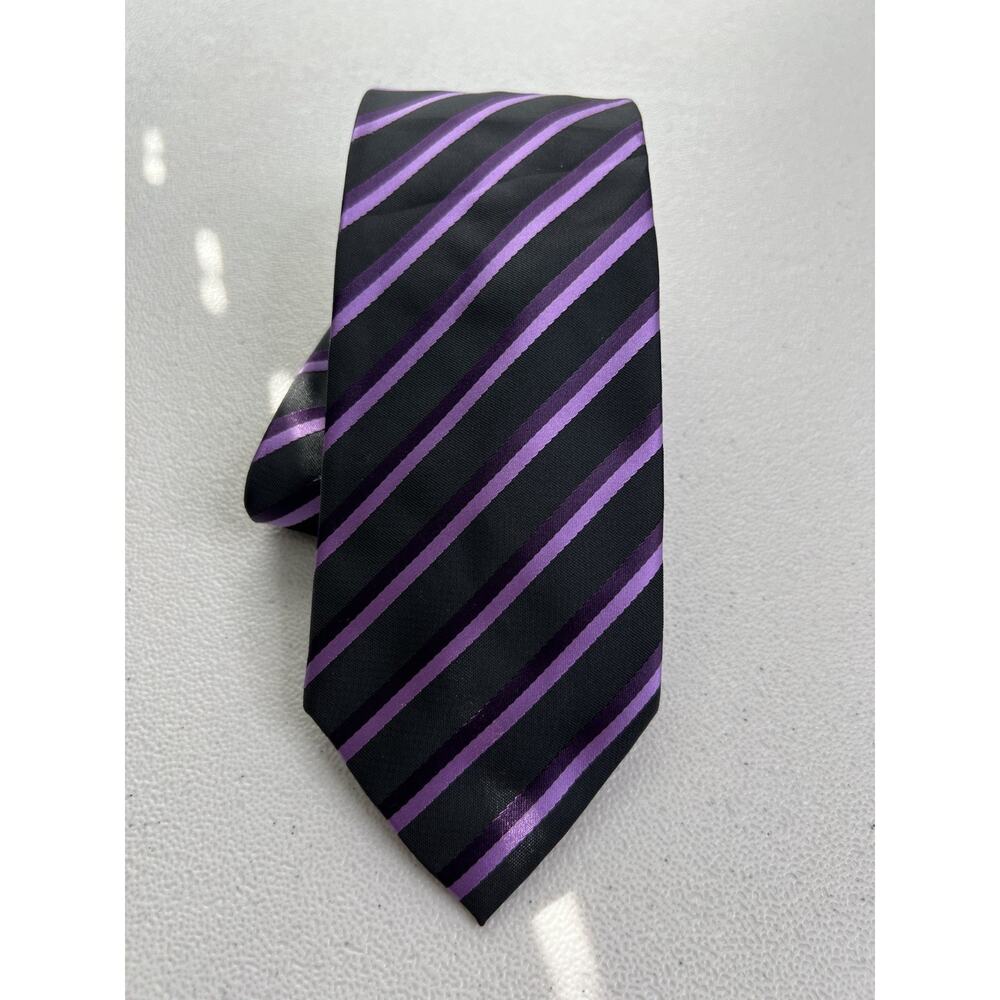 Alexander Julian Purple, Black Striped Pattern Handmade Tie NWOT
